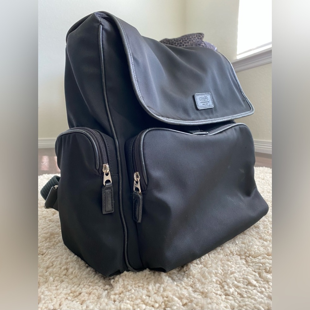 Coach Nylon Unisex Backpack with Leather Accents